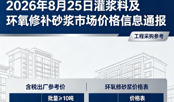 延安2026年8月25日灌浆料及环氧修补砂浆市场价格信息通报